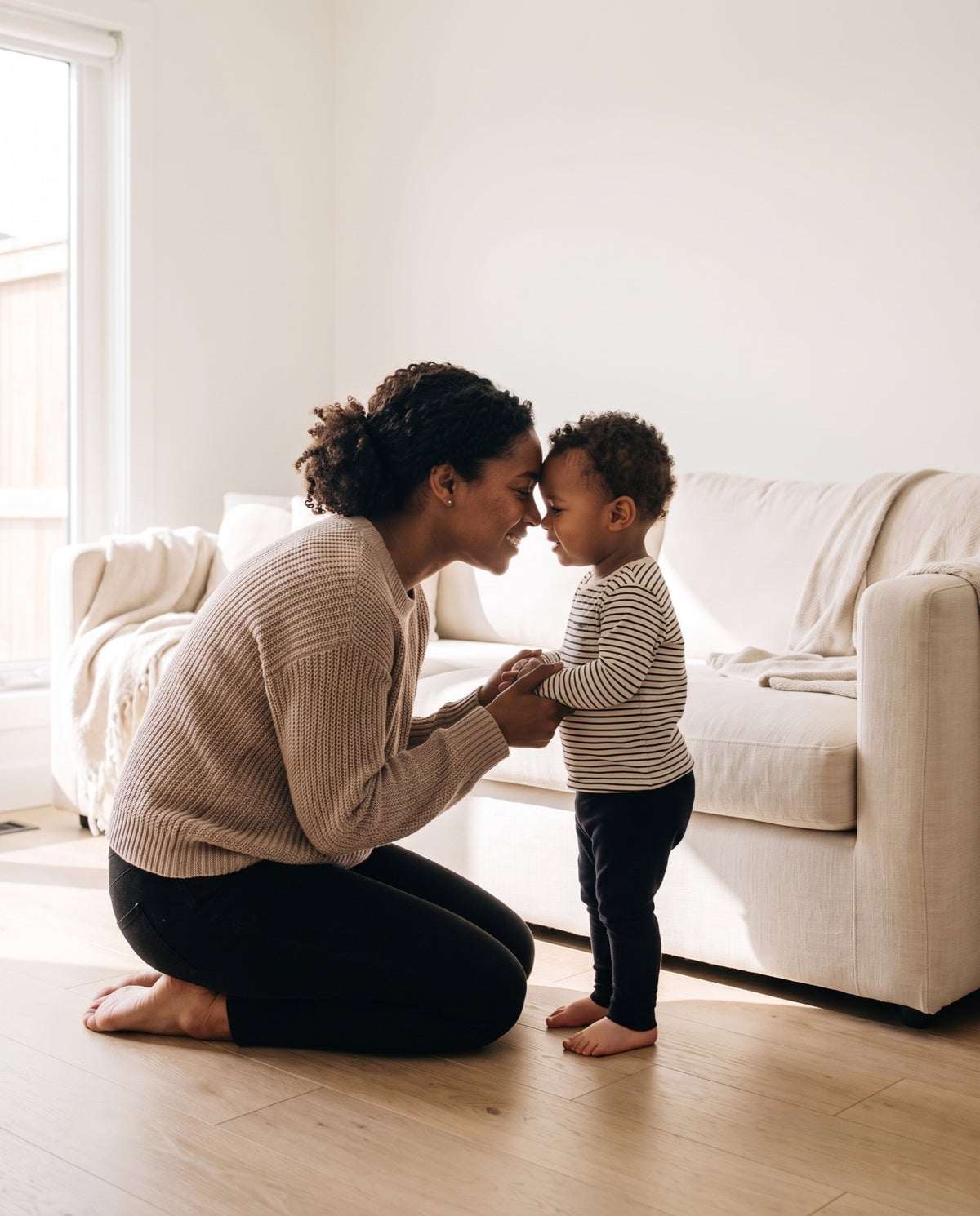 Parent and toddler sharing a quiet moment at home